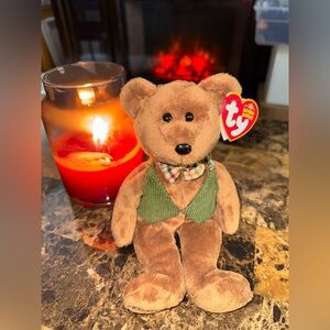 🧸💚 Ty Beanie Baby PAPA Grandpa Bear 2006 Bow Tie Vest Vintage Plush